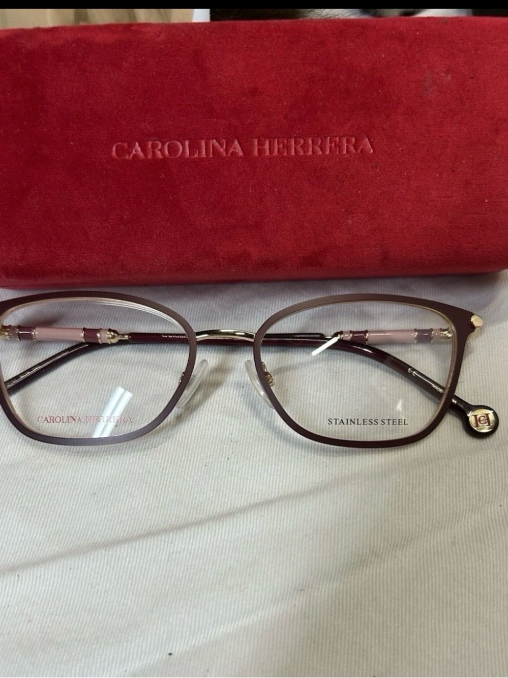 Vintage Carolina Herrera Women's Pink Stainless Steel Eyeglasses